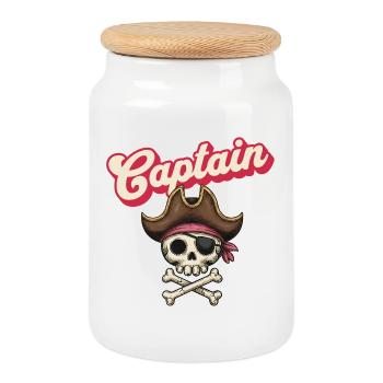Capitaine Crâne Pirate Icône - Boîte à biscuits avec couvercle en bois - blanc - Devant