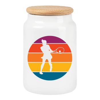 tennis - Boîte à biscuits avec couvercle en bois - blanc - Devant
