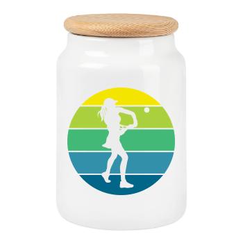 tennis - Cookie Jar with Wooden Lid - white - Front