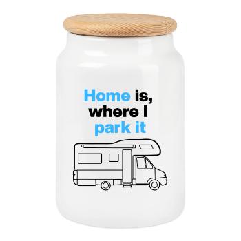 Chez moi, c’est là où je le gare. Camping-car et road tripper - Boîte à biscuits avec couvercle en bois - blanc - Devant