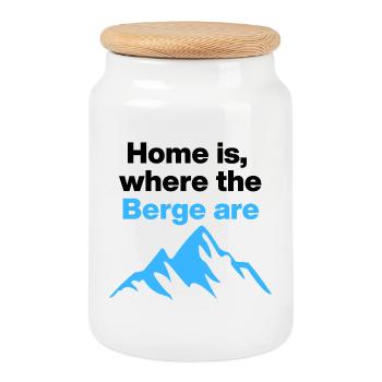 Home is where the Berge are. Freedom, Freeitime - Cookie Jar with Wooden Lid - white - Front