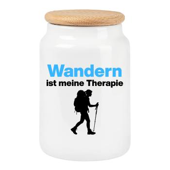 Hiking is my therapy. Running, Nature, Outdoor - Cookie Jar with Wooden Lid - white - Front