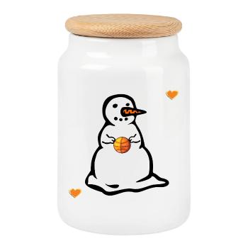 Winter Basketball Kids Snowman - Cookie Jar with Wooden Lid - white - Front