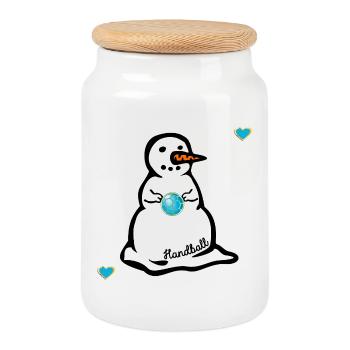 Winter Handball Kinder Schneemann - Keksdose mit Holzdeckel - Weiß - Vorne