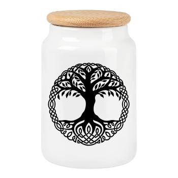 arbre de vie - Boîte à biscuits avec couvercle en bois - blanc - Devant