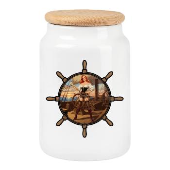 Pin-up pirate - Boîte à biscuits avec couvercle en bois - blanc - Devant