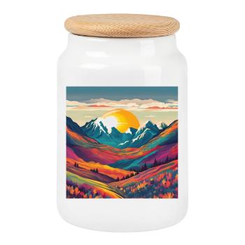 Sunrise in colorful mountain landscapes - Cookie Jar with Wooden Lid - white - Front