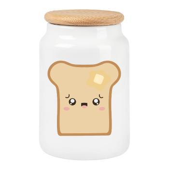 Kawaii-Toast mit geschmolzener Butter - Keksdose mit Holzdeckel - Weiß - Vorne