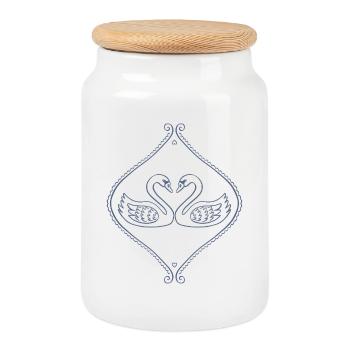 Cygnes bleus dans un cadre orné - Boîte à biscuits avec couvercle en bois - blanc - Devant