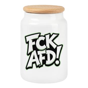 FCK AFD politisches Statement gegen Rechts - Keksdose mit Holzdeckel - Weiß - Vorne