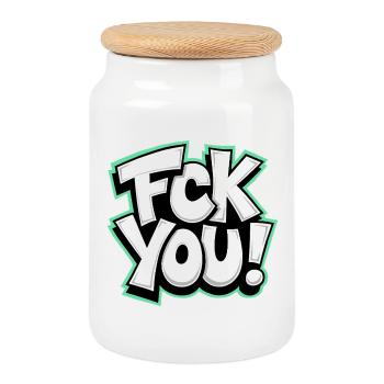 FCK YOU lettering provocative statement - Cookie Jar with Wooden Lid - white - Front