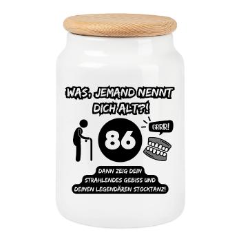 86 und legendär: Gebiss raus, Stocktanz an! - Keksdose mit Holzdeckel - Weiß - Vorne