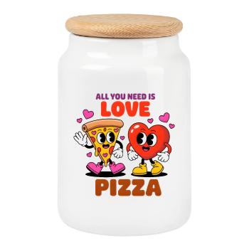 Tout ce dont tu as besoin, c’est d’aimer la pizza - Boîte à biscuits avec couvercle en bois - blanc - Devant