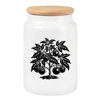 Tomato plant - Cookie Jar with Wooden Lid - white - Front