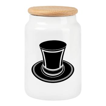 Top Hat - Cookie Jar with Wooden Lid - white - Front