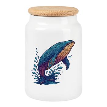 Flux de couleur des baleines - Boîte à biscuits avec couvercle en bois - blanc - Devant