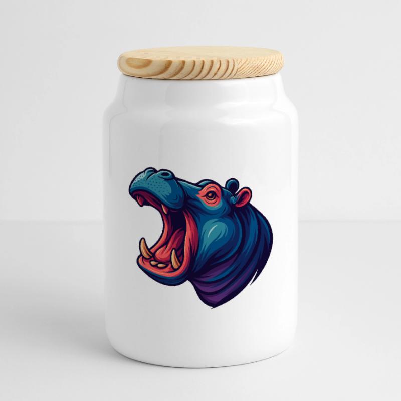 Neon hippo with an open muzzle Cookie Jar with Wooden Lid