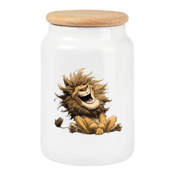 Lion rieur Wildcat Humour drôle et joyeux - Boîte à biscuits avec couvercle en bois - blanc - Devant