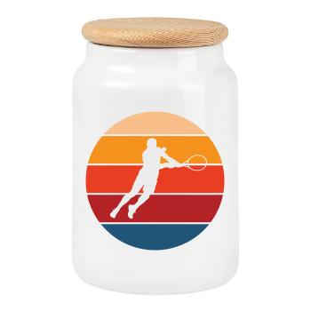 Tennis - Boîte à biscuits avec couvercle en bois - blanc - Devant