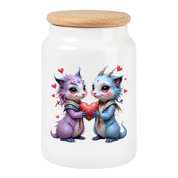 Jumeaux Gâteau Lapin d’Amour - Boîte à biscuits avec couvercle en bois - blanc - Devant