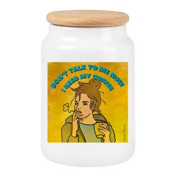 Don't talk to me I need my coffee - Cookie Jar with Wooden Lid - white - Front