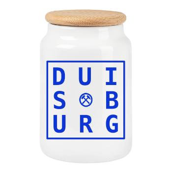 Duisburg Ruhrpott Design Gift & Souvenir Blue - Cookie Jar with Wooden Lid - white - Front