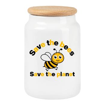 Save the Bees – Rettet unsere Bienen und Erde - Keksdose mit Holzdeckel - Weiß - Vorne