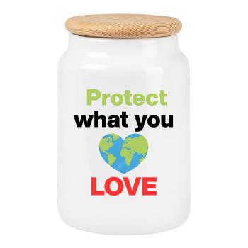 Protect what you love, we only have one earth - Cookie Jar with Wooden Lid - white - Front