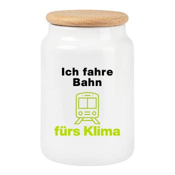 Je prends le train pour le climat – votre déclaration - Boîte à biscuits avec couvercle en bois - blanc - Devant