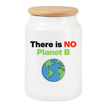 There Is No Planet B – Act Now, Environment, Demo - Cookie Jar with Wooden Lid - white - Front