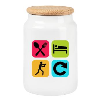 Mange, Dors, Boxe, Répéte, citation drôle, Combattant - Boîte à biscuits avec couvercle en bois - blanc - Devant