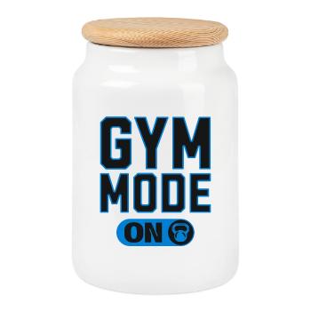 Gym Mode on – Fitness Strength Design - Cookie Jar with Wooden Lid - white - Front