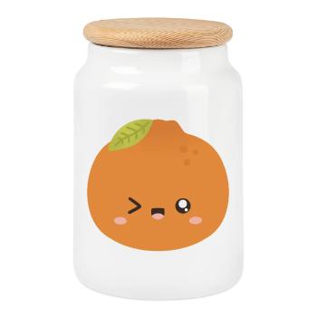 Kawaii Orange Wink Character - Cookie Jar with Wooden Lid - white - Front