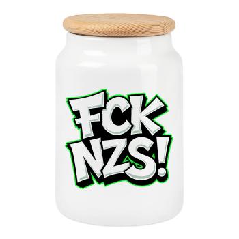 FCK NZS Statement gegen Rassismus - Keksdose mit Holzdeckel - Weiß - Vorne