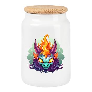 Flame Head Demon Face - Cookie Jar with Wooden Lid - white - Front