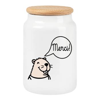 Thank you Capybara - Cookie Jar with Wooden Lid - white - Front