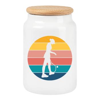 Tennis - Cookie Jar with Wooden Lid - white - Front