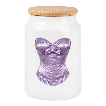Lavendel Satin Korsett mit Schleife - Keksdose mit Holzdeckel - Weiß - Vorne