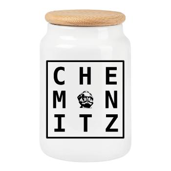 Chemnitz Karl-Marx Souvenir Design Nischel Art - Keksdose mit Holzdeckel - Weiß - Vorne