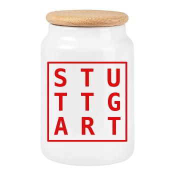 Stuttgart Bag Souvenir Gift - Cookie Jar with Wooden Lid - white - Front