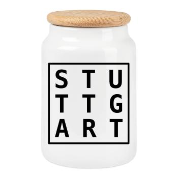 Stuttgart Hoodie, Souvenir Bag - Cookie Jar with Wooden Lid - white - Front