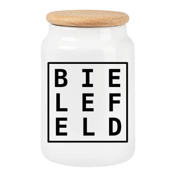 Bielefeld Shirt Souvenir Design Cap - Keksdose mit Holzdeckel - Weiß - Vorne