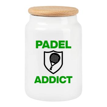 Padel Addict – Spielfeld ist mein Zuhause, Sport - Keksdose mit Holzdeckel - Weiß - Vorne