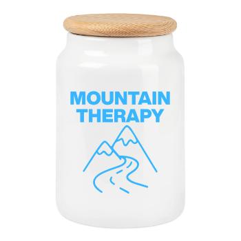 Mountain Therapy, Mountains Are My Thepie - Cookie Jar with Wooden Lid - white - Front