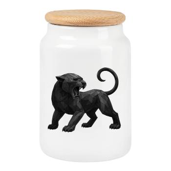 Panthère noire géométrique - Boîte à biscuits avec couvercle en bois - blanc - Devant