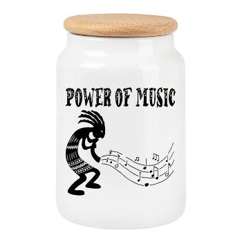 Tribal Musician (Black) - Cookie Jar with Wooden Lid - white - Front