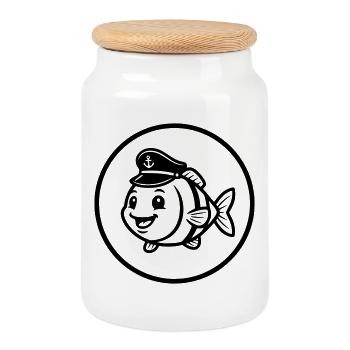 Drôle de Poisson Capitaine Casquette BD - Boîte à biscuits avec couvercle en bois - blanc - Devant
