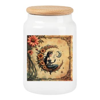Lunar Queen of Flowers - Cookie Jar with Wooden Lid - white - Front