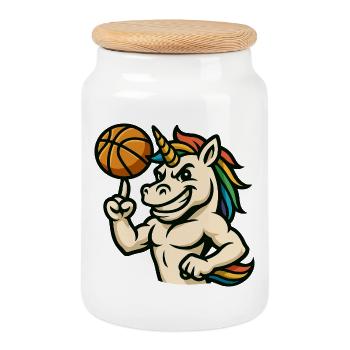 Basketball Unicorn Rainbow Spin - Keksdose mit Holzdeckel - Weiß - Vorne