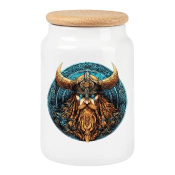 Viking Warrior Runic Circle - Cookie Jar with Wooden Lid - white - Front